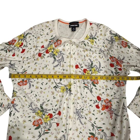 Lands' End Cream Cardigan 1X Floral Earthy Goblincore Nature Womens White - Picture 6 of 7